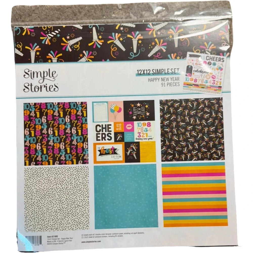 Simple Stories Happy New Year Scrapbook Kit 12x12 Multi NIP Holiday Stickers